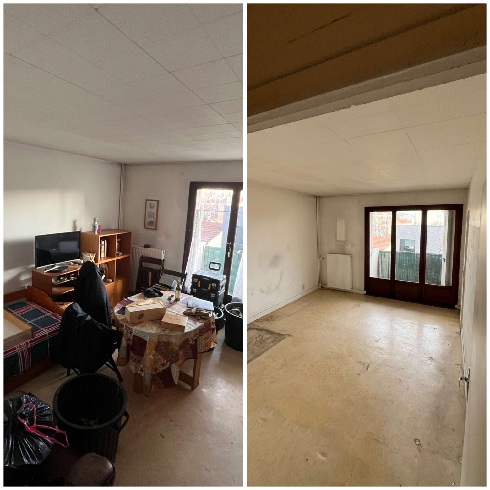 appartement-vide (1) Avant-après d'un appartement vidé par Les Débarras Garnier à Alfortville, Val-de-Marne.